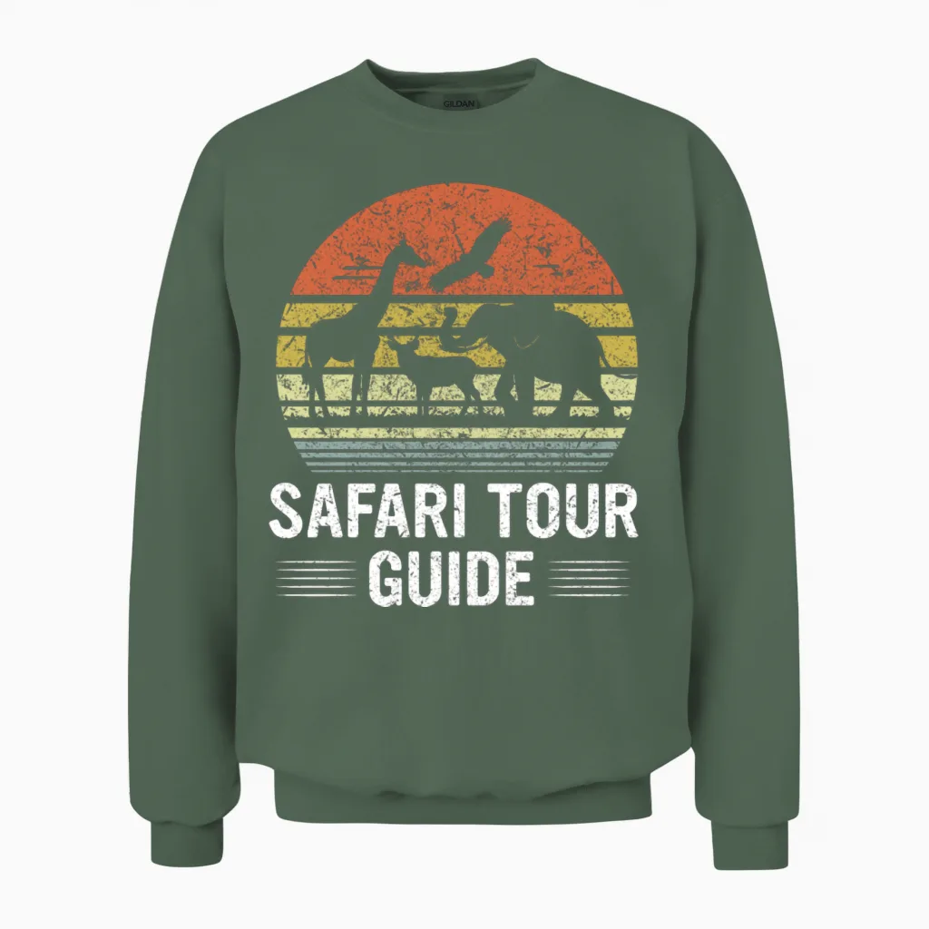 Safari Tour Guide Retro Unisex Sweatshirt in Military Green