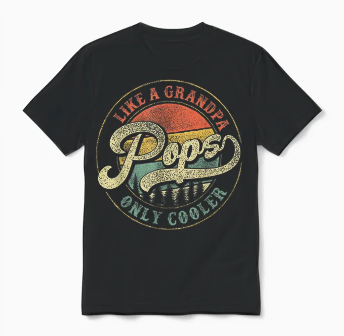 Pops Like a Grandpa Only Cooler Retro Gift Pops Dad Grandpa Unisex T-Shirt in Black