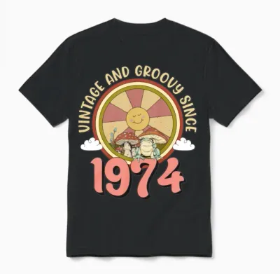 Vintage 1974 Tshirt Retro Hippie Groovy 49th Bday Unisex T-Shirt - Black