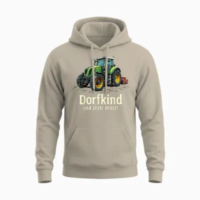 Dorfkind Und Stolz Drauf Farmer Tractor Saying T-Shirt, Black Unisex Hoodie - Sand
