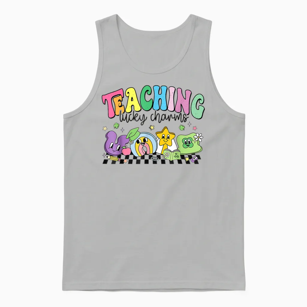 St Patricks Day Teacher Shirt Teaching Lucky Charm Unisex Tank Top in Ash