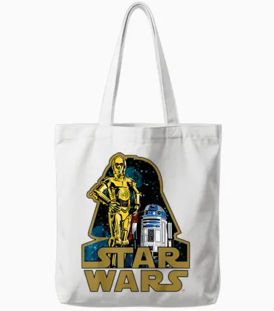 Star Wars C-3po R2-D2 Droids of Vader's Shadow Badge Tote Bags - White