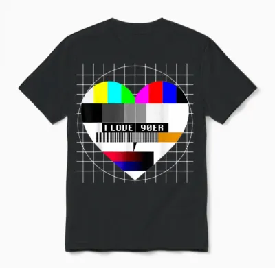 90er Party Testbild Herzform Liebe I Love 90er Jahre Kostüm Unisex T-Shirt - Black