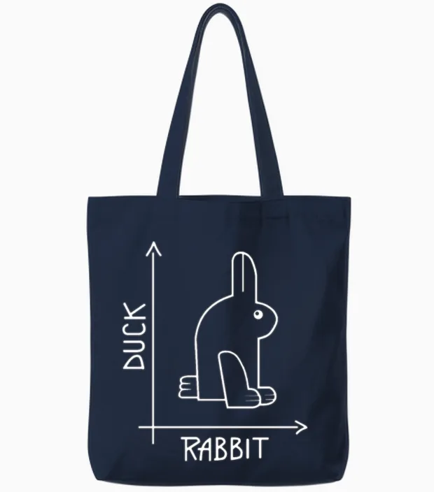 Duck or Rabbit Optical Illusion Tote Bags in Navy