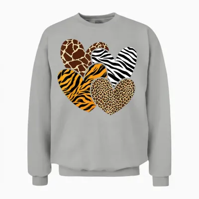 Girls Animal Print Clothes Kids Cheetah Leopard Heart Unisex Sweatshirt - Ash