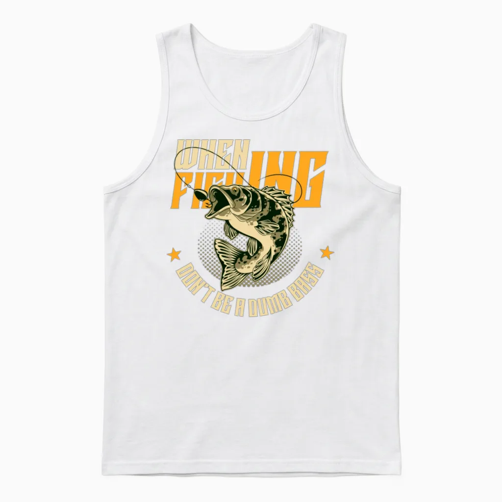 When Fishing Funny Sleeve Unisex Tank Top in White