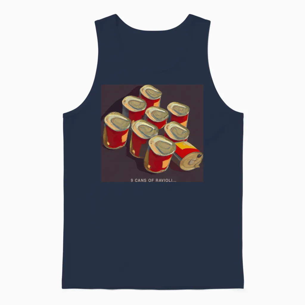 9 Cans of Ravioli Album Cover Unisex Tank Top in Navy