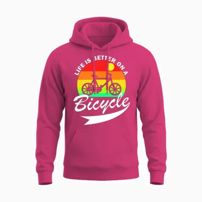Life Is Better on a Bicycle Retro Unisex Hoodie - Heliconia