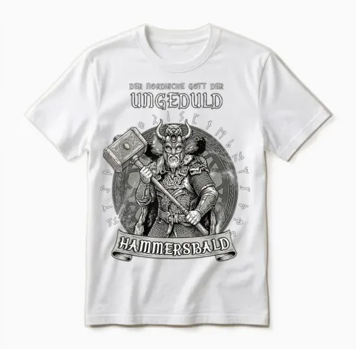 Der Nordische Gott Ungeduld Hammersbald Wikinger Lustig Unisex T-Shirt in White