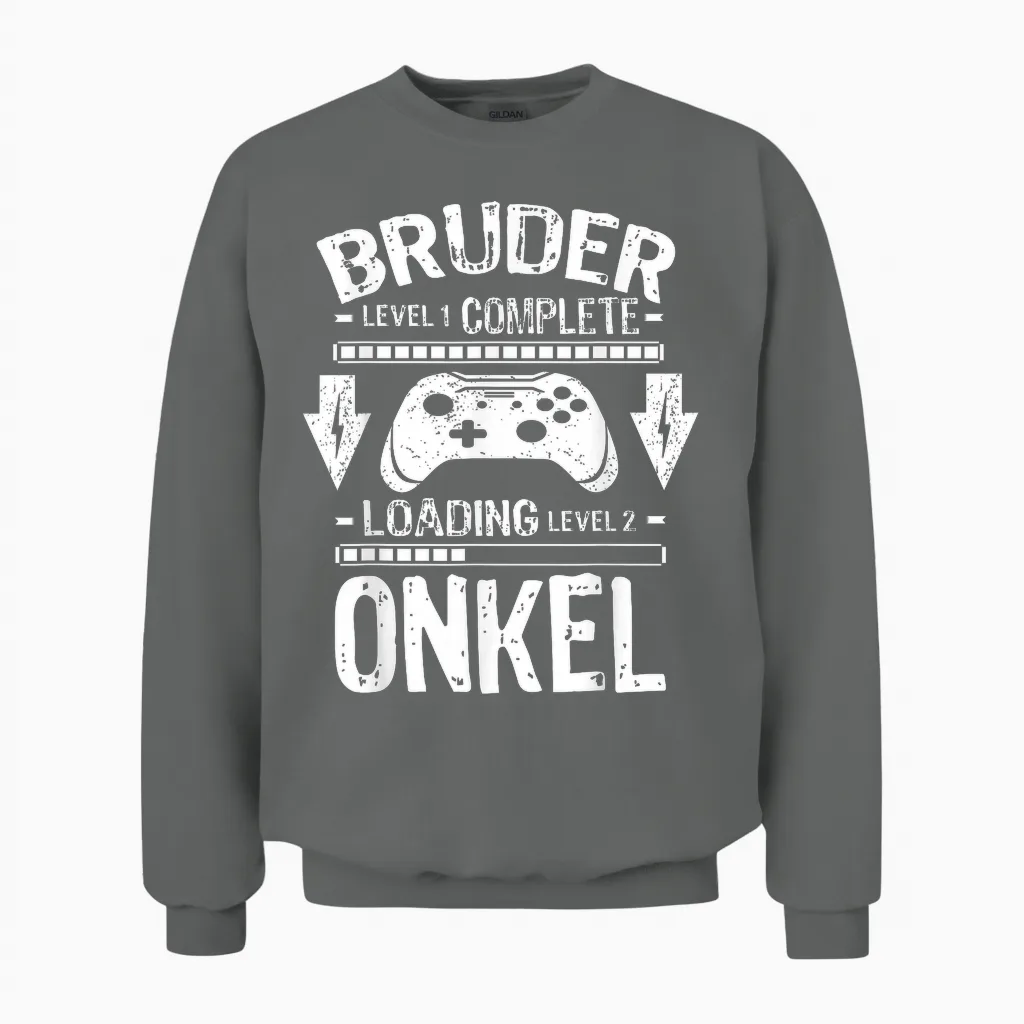 Bruder Level Complete Expecting Uncle Loading Announcement T-Shirt, Black Unisex Sweatshirt in Graphite Heather