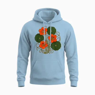 Nasturtium Flower Garden Plant Lovers Floral Art Nouveau Unisex Hoodie - Light Blue