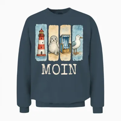 Moin Lighthouse Seal Beach Chair Seagull Unisex Sweatshirt - Dark Heather