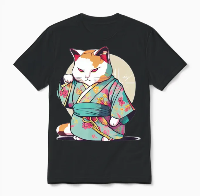 Cat Kimono Lovers Gift Unisex T-Shirt in Black