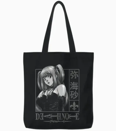 Death Note Misa Kanji Frame Anime Tote Bags - Black