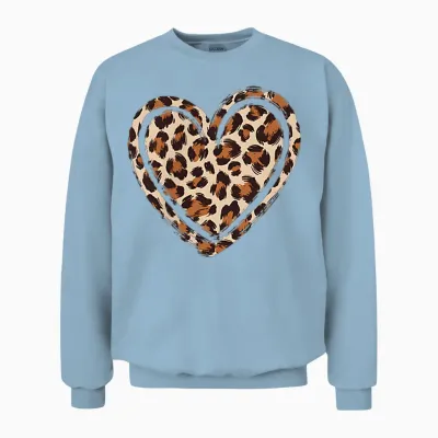 Cheetah Leopard Heart Girl Animal Cool Print Unisex Sweatshirt - Light Blue