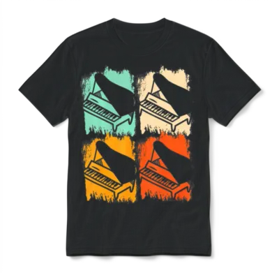 Retro Piano Pop Art Pianist Retro Keyboard Music Unisex T-Shirt - Black