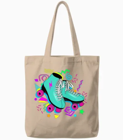 Roller Skates Neon Retro Tote Bags - Natural