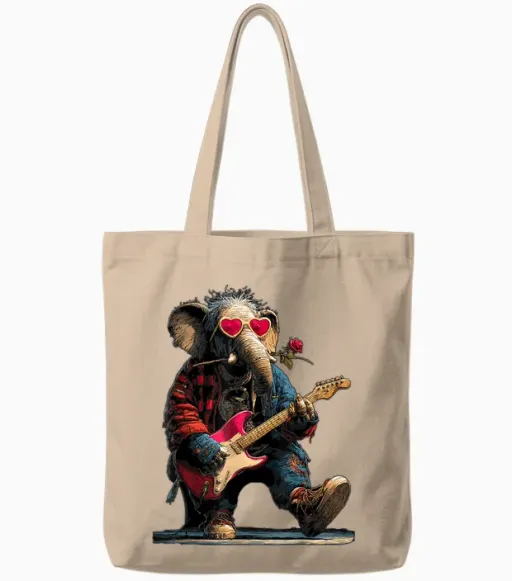 éléphant Jouant De La Guitare Guitariste Animal Saint-Valentin Tote Bags in Natural