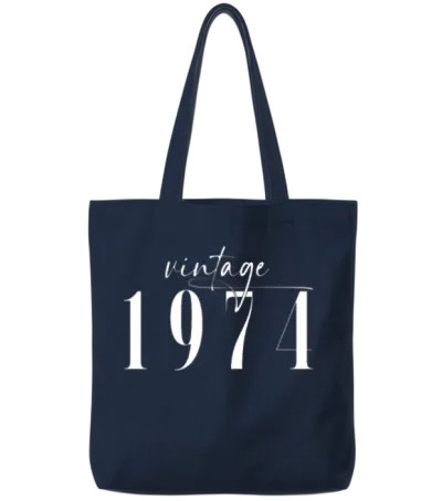 Vintage 1974 Elegant Minimalist Birthday Tote Bags - Navy