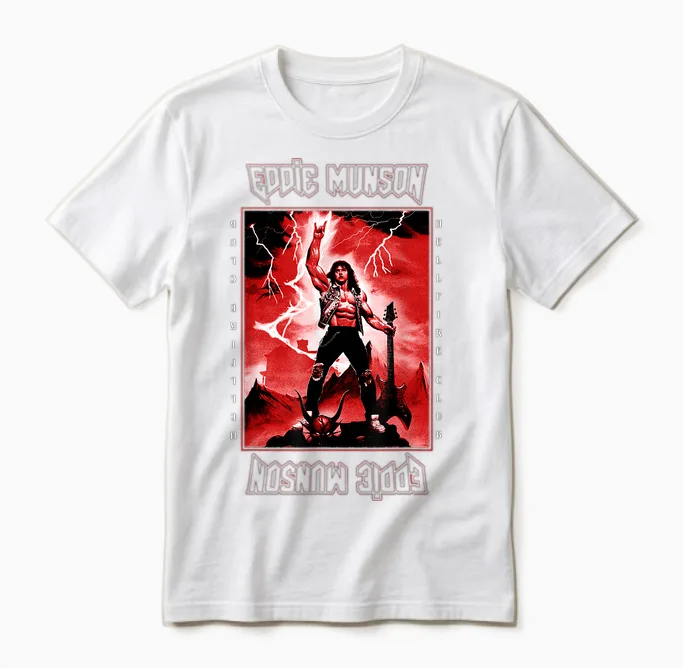 Stranger Things 4 Eddie Munson Lightning Guitar Power Unisex T-Shirt in White
