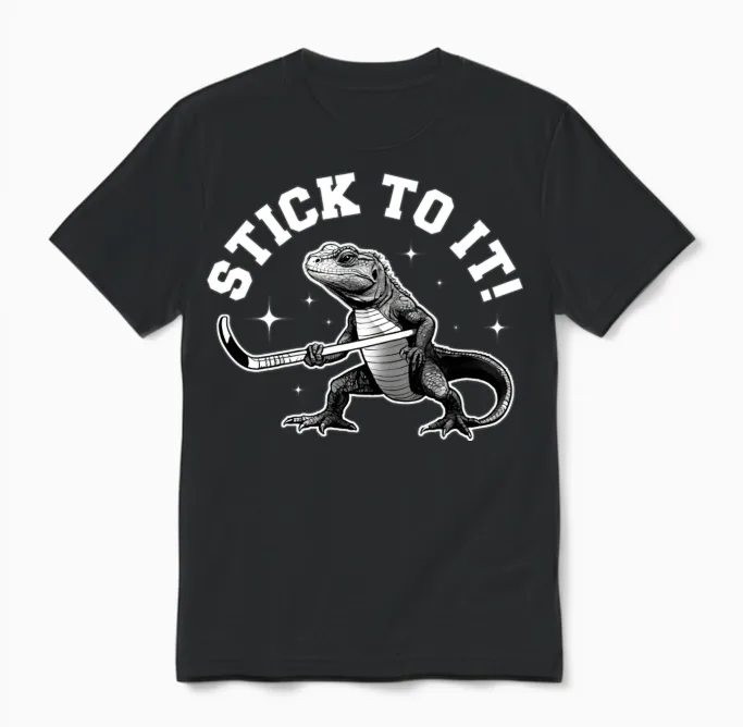 Stick to It Funny Hockey Unisex T-Shirt in Black