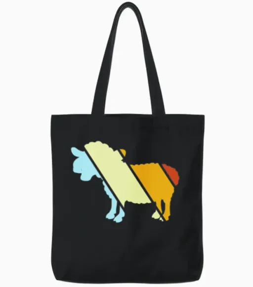 Sheep Retro Tote Bags - Black