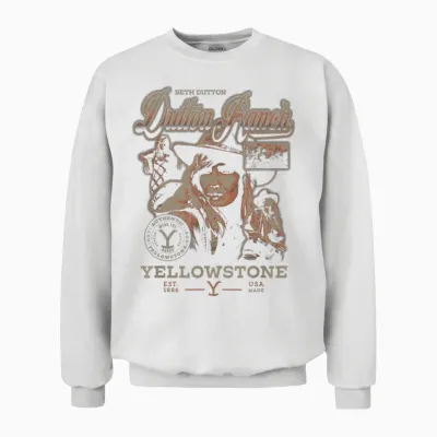 Yellowstone Iconic Beth Dutton Distressed Big Chest Unisex Sweatshirt - White