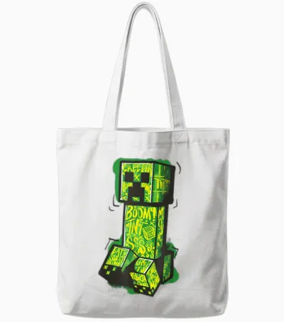 Minecraft Creeper Street Graffiti Fill T-Shirt, Black Tote Bags - White