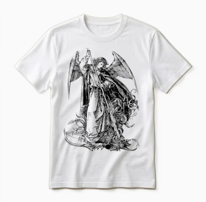 Saint Michael Archangel Angel Catholic Warrior T-Shirt, Grey, S Unisex T-Shirt in White