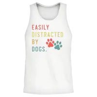 Easily Distracted by Dogs Funny Dog Lovers Dog Mom Unisex Tank Top - White – 2