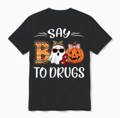 Say Boo to Drugs Red Ribbon Week Awareness Funny Halloween Unisex T-Shirt - Black