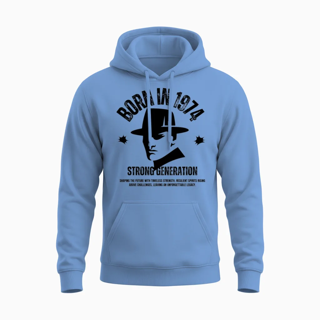 Born in 1974- Strong Generation-Legends Unisex Hoodie in Carolina Blue