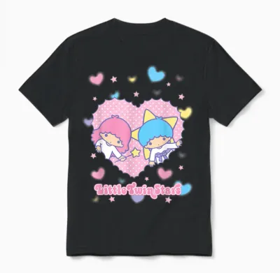 Little Twin Stars Retro Logo Valentine Unisex T-Shirt - Black