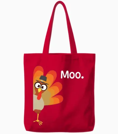Turkey Moo Funny Turkey Day Thanksgiving Tote Bags - Red