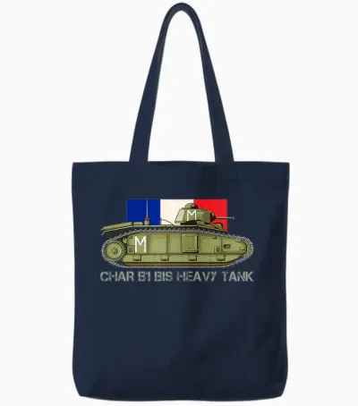 Flag Tank B1 to French Heavy Tank Ww2 Tanks T-Shirt, Black, S Tote Bags - Navy