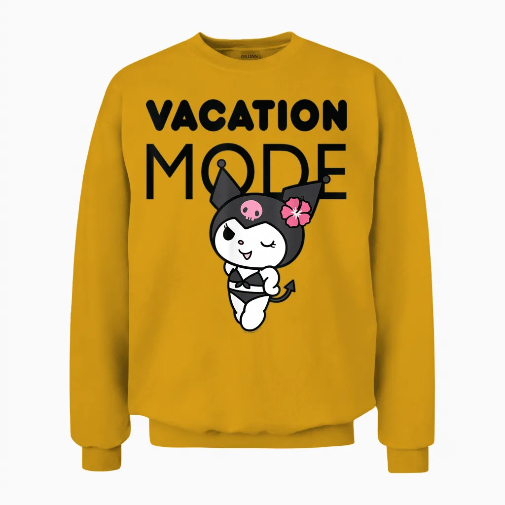 Kuromi Vacation Mode Summer & Beach Unisex Sweatshirt in Gold
