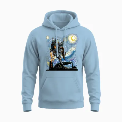 Star Wars Classic Boba Fett Van Gogh's Starry Night Painting Unisex Hoodie - Light Blue