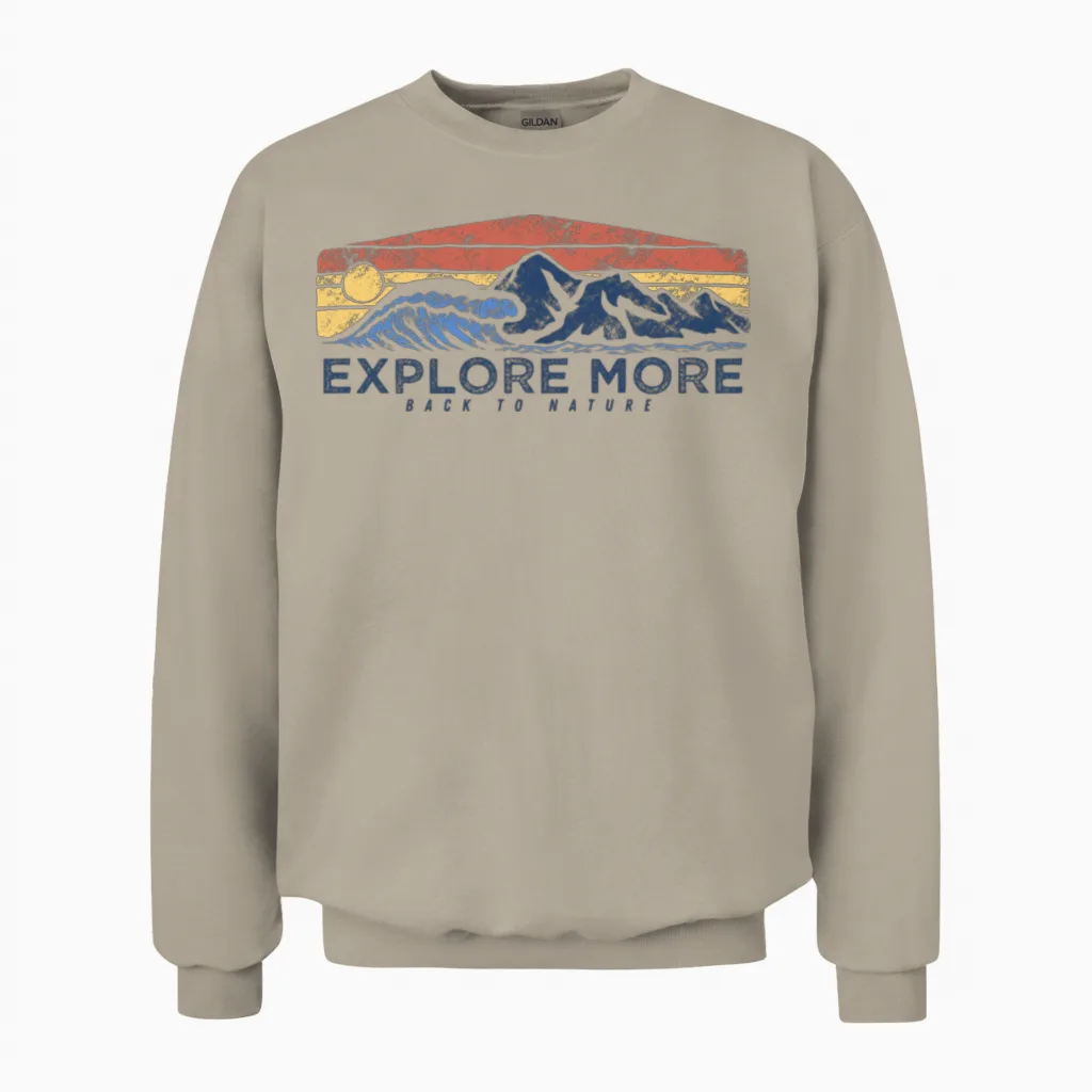 Explore More, Retro Design Adventure. Unisex Sweatshirt - Sand
