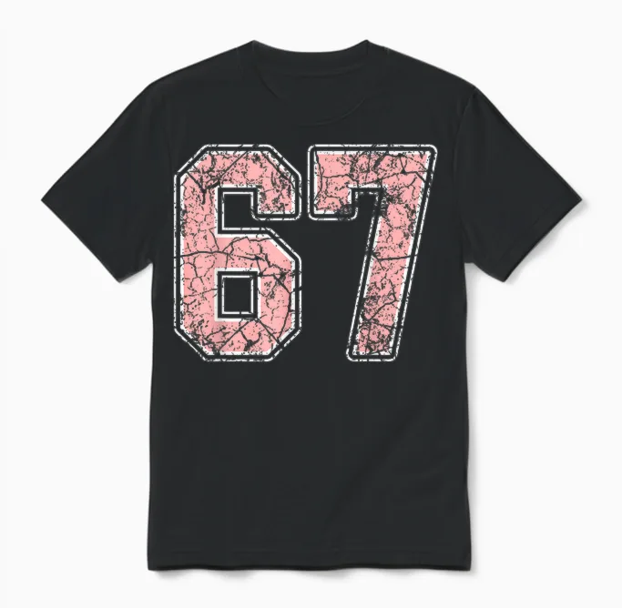 Pink and White Number 67 Jersey Player Uniform #67 Fan Unisex T-Shirt in Black