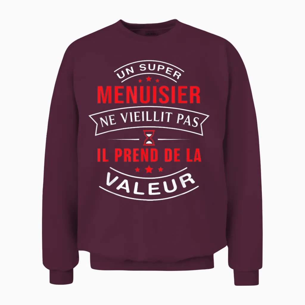 A Super Carpenter Does Not Age Gift Carpenter T-Shirt, Black, S Unisex Sweatshirt in Maroon