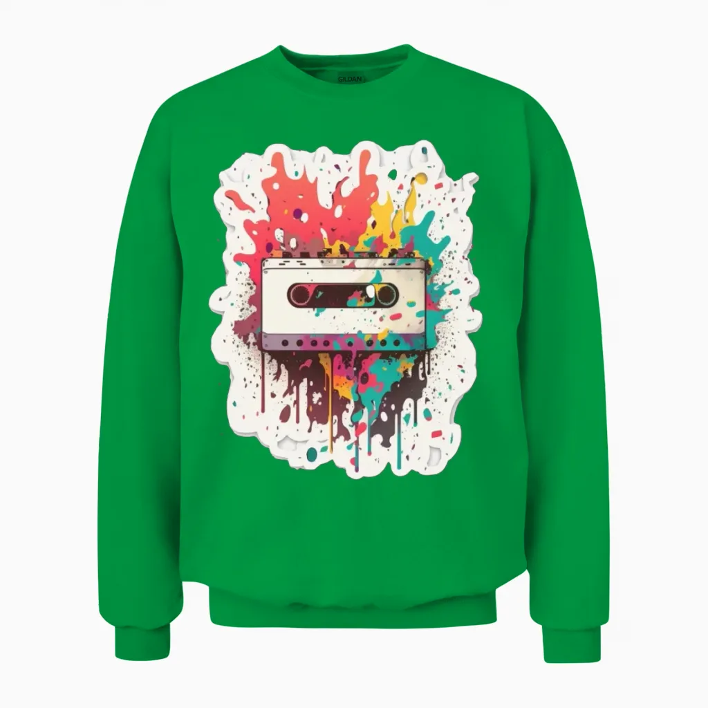 Retro Cassette Sticker Style Unisex Sweatshirt - Irish Green