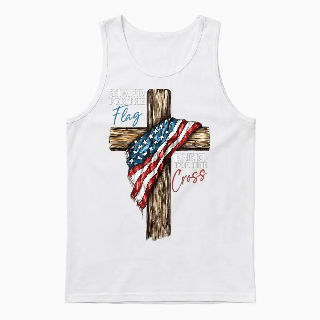 Stand for the Flag Kneel for the Cross Patriotic Faith Unisex Tank Top in White