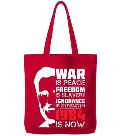 War Is Peace, 1984 Is Now - George Orwell Portrait Tote Bags - Red