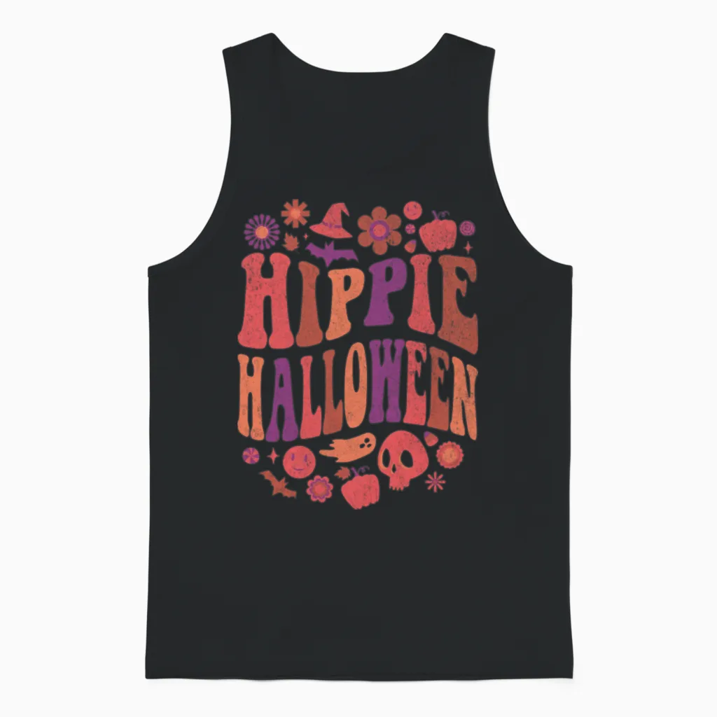Retro Hippie Halloween Unisex Tank Top in Black