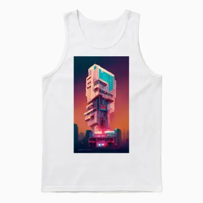 Building Cyberpunk Art by 80kingz & Keyokonawa Unisex Tank Top - White