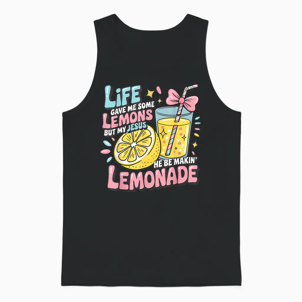 Life Gave Me Lemon but My Jesus Makin Lemonade Christian Kid Unisex Tank Top in Black