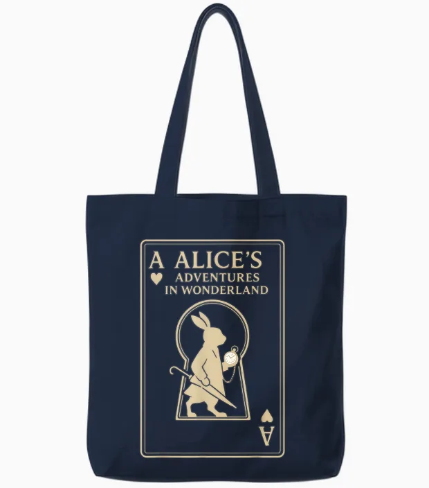 White Rabbit Playing Card Ace Alice in Wonderland Tote Bags in Navy