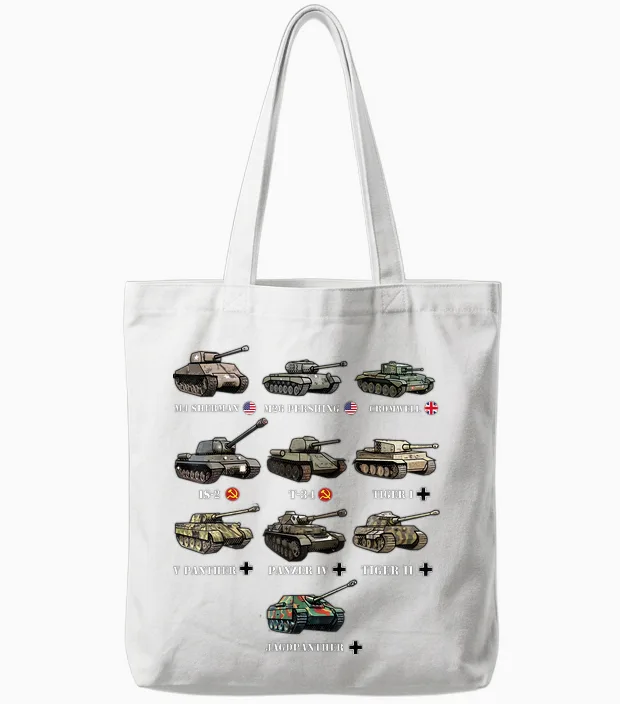 Ww2 Tanks M4 Sherman Panzer Iv Tiger Ii T-34 History Buff Tote Bags in White