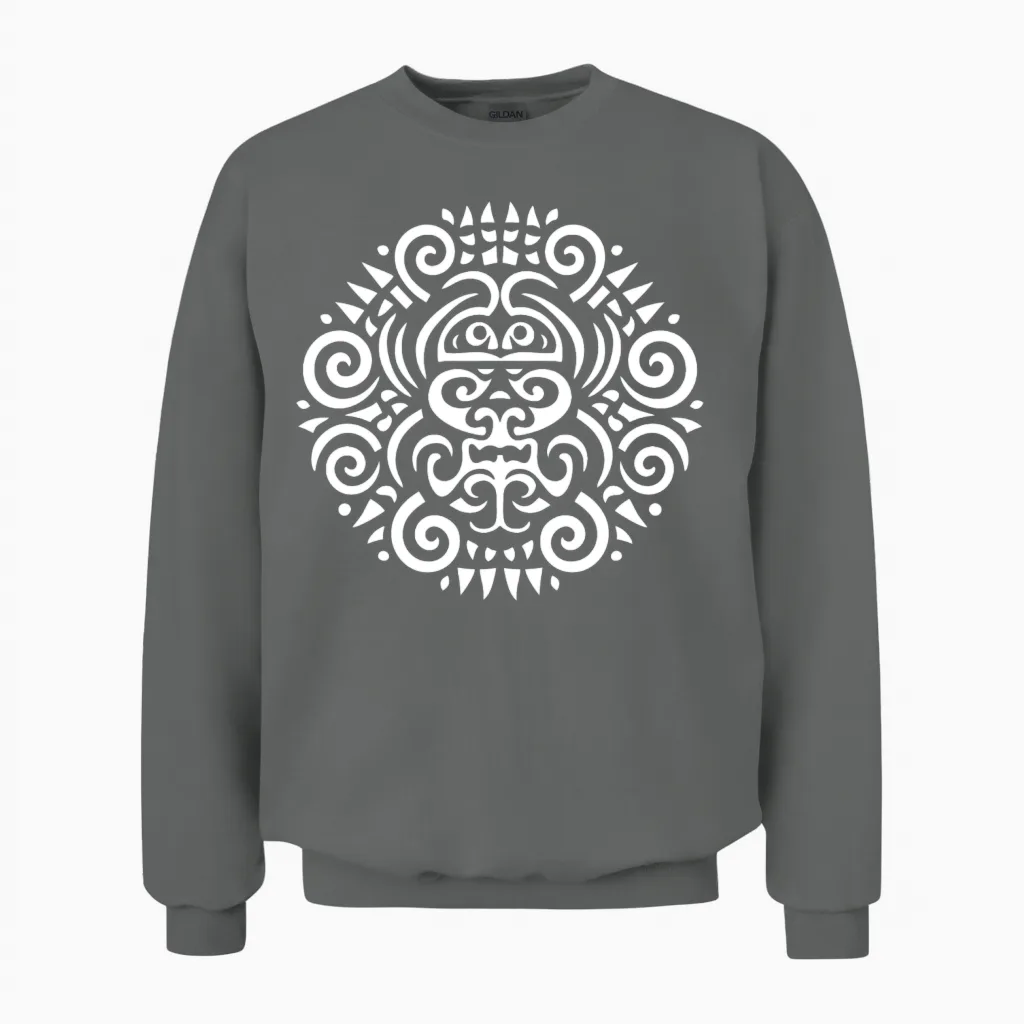 Maori Round Tattoo Harmony in White Unisex Sweatshirt in Graphite Heather