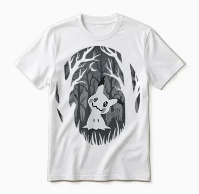 Pokémon - Mimikyu Ghost Fairy Type Dark Spooky Forest Unisex T-Shirt - White